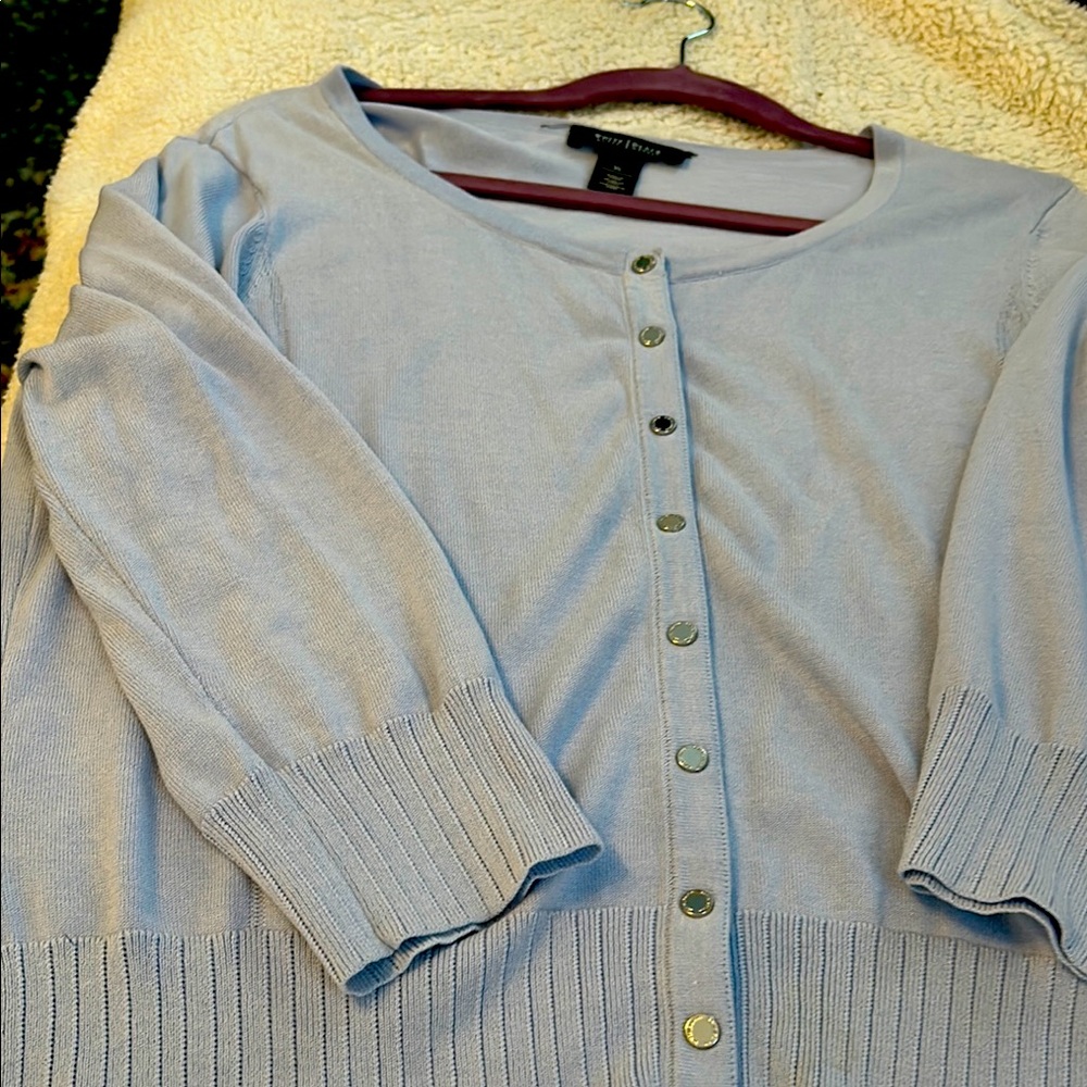 Women's Light Blue Button-Up Sweater cardigan Light Weight 3/4 sleeve